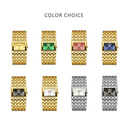 YaLaLuSi Gold Square Crystal Cuff Women Watch Glitter Dial Multi Texture Wide Bangle Elegant Party Ladies Quartz Wristwatch