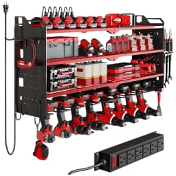 4 Layer Power Tool Organizer Wall Mount with Charging Station, Heavy Duty Tool Organization Rack, Screwdriver Storage, Tool Shelf, Power Tool Storage Rack With 8 Drill Holders, Garage Workshop Shelf for Tool Organization, Gifts for Men