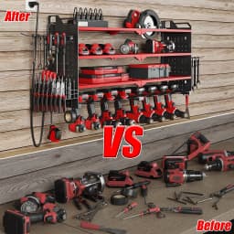4 Layer Power Tool Organizer Wall Mount with Charging Station, Heavy Duty Tool Organization Rack, Screwdriver Storage, Tool Shelf, Power Tool Storage Rack With 8 Drill Holders, Garage Workshop Shelf for Tool Organization, Gifts for Men