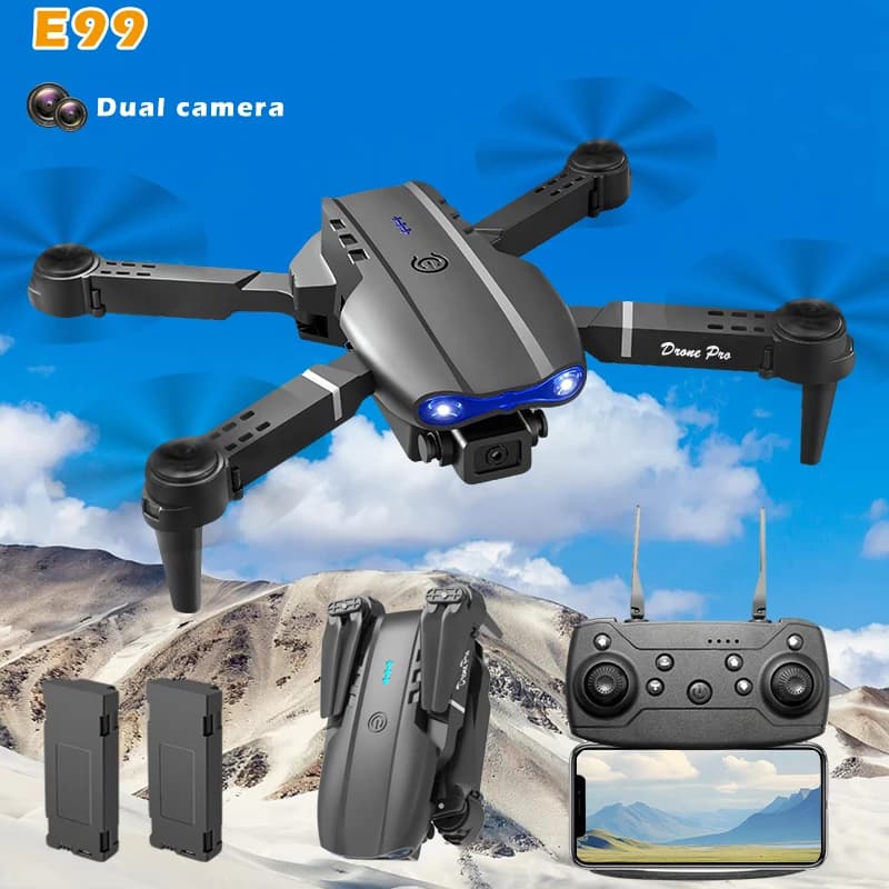 FACEGLE [Portable Drone Set] E99 Dual Camera Drone, Dual Camera - Horizontal and downward shooting, one click control, 360 ° stunt roll, Headless Mode, LED lights, protective frame, Foldable quadcopter, Beginner Drone, Birthday/Festival Gift
