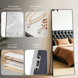MCQ 59"x16" Full Length Mirror Standing Hanging or Leaning Wall Shatterproof Glass Mirror Aluminum Alloy Thin Frame for Home