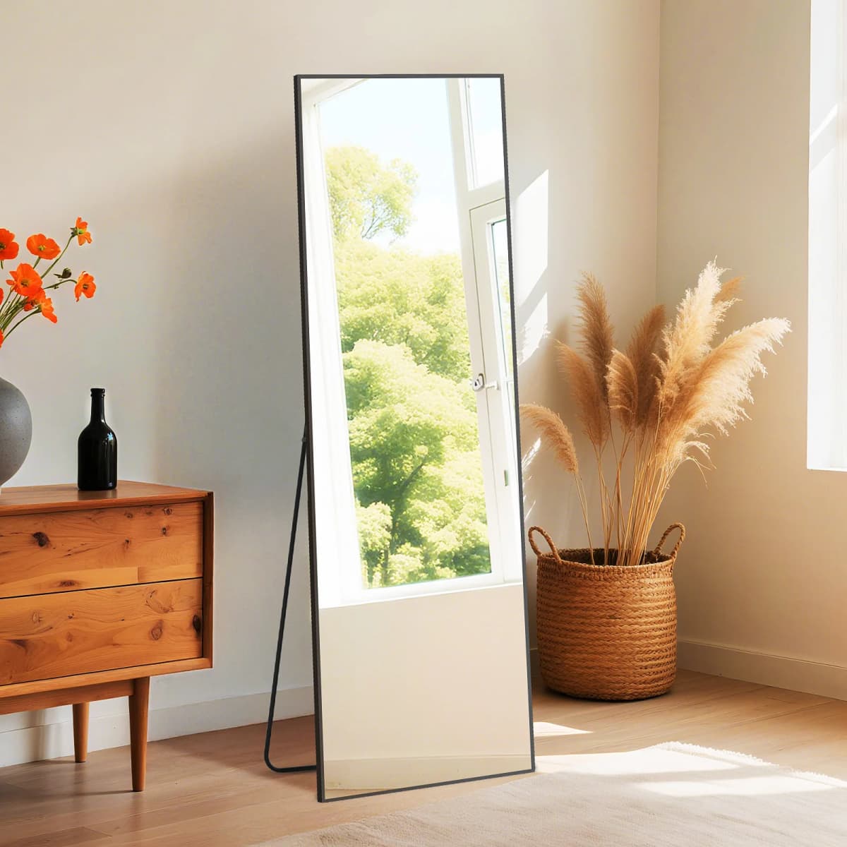 MCQ 59"x16" Full Length Mirror Standing Hanging or Leaning Wall Shatterproof Glass Mirror Aluminum Alloy Thin Frame for Home