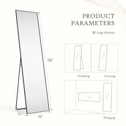 MCQ 59"x16" Full Length Mirror Standing Hanging or Leaning Wall Shatterproof Glass Mirror Aluminum Alloy Thin Frame for Home