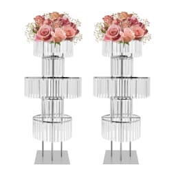 NEWEST Silver Crystal Vases for Centerpieces, 47.2in Metal Pedestal Stands for Table Chandelier Centerpiece Wedding, 5 Tier Round