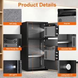 6.0 Cuft Large Fingerprint Home Safes, Safe Box Fireproof Waterproof with LED Light and Dual Alarm System