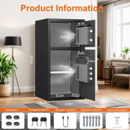 6.0 Cuft Large Fingerprint Home Safes, Safe Box Fireproof Waterproof with LED Light and Dual Alarm System