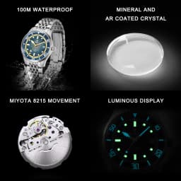 CADISEN Automatic Mechanical Watch Man Silver Business Casual Waterproof Watch Japan MIYOTA 8215 Movement Luminous Men's Watch
