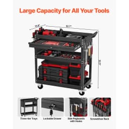 SucceBuy 4-Tier Rolling Tool Cart on Wheels Mechanic Cart with Drawer & Pegboard Tool Storage Organizerfor Garage Repair Shop