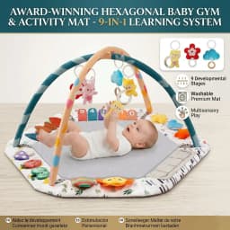 Large Baby Play Gym Mat with Sensory Toys 0-18 Months Tummy Time Activity Center with Rattles & Mirror Educational Infant Gift
