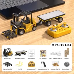 1/64 Mini Remote Control Forklift Desktop Alloy Toy Car with Trailer 2.4G RC Excavator Game Engineering Truck Children Toy Gift