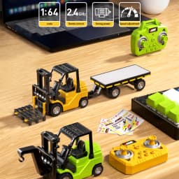 1/64 Mini Remote Control Forklift Desktop Alloy Toy Car with Trailer 2.4G RC Excavator Game Engineering Truck Children Toy Gift