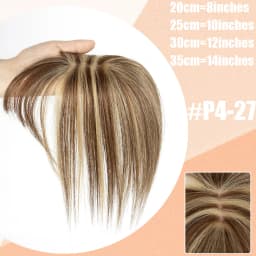 5cmx9cm Highlights Brown Human Hair Toppers With Bangs Women Clip in Hair Toppers for Thinning hair Brown Blonde Hairpieces