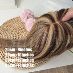 5cmx9cm Highlights Brown Human Hair Toppers With Bangs Women Clip in Hair Toppers for Thinning hair Brown Blonde Hairpieces