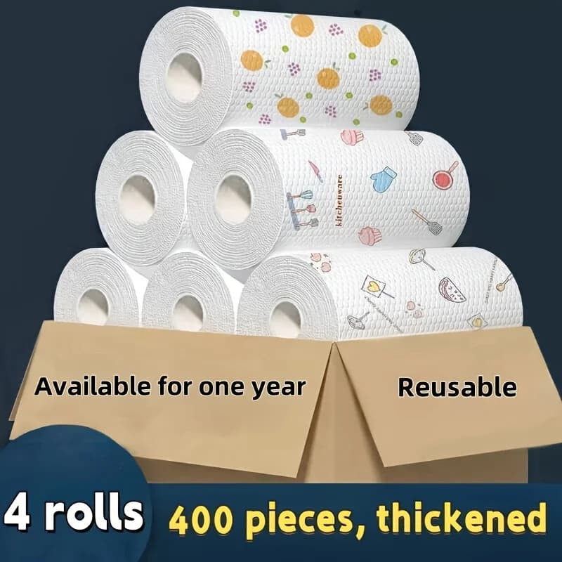50 100pcs/roll Dishcloth Absorbent Thickened Kitchen Paper Dry Wet Use Non Greasy Random Pattern for Sink Cleaning Dishwashing