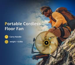 Orison 12" Portable Battery-Operated High-Velocity Floor Fan, Cordless for Camping, Travel, Tents, Hurricanes, and Home Use