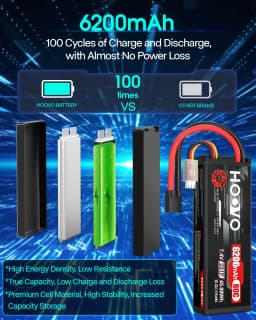 HOOVO 2Pcs 2S RC Battery 7.4V 80C 6200mAh Hard Case Lipo Battery with Tracxas Plug for RC Truck Truggy Buggy Tank RC Airplane