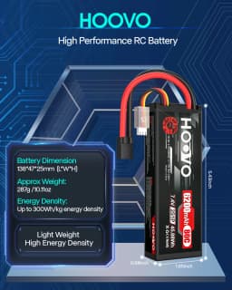 HOOVO 2Pcs 2S RC Battery 7.4V 80C 6200mAh Hard Case Lipo Battery with Tracxas Plug for RC Truck Truggy Buggy Tank RC Airplane