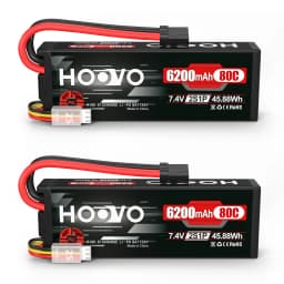 HOOVO 2Pcs 2S RC Battery 7.4V 80C 6200mAh Hard Case Lipo Battery with Tracxas Plug for RC Truck Truggy Buggy Tank RC Airplane