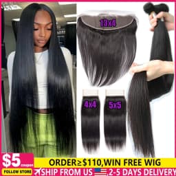 Peruvian Human Hair Bundles With Closure Straight Raw Virgin 3 4 Bundles With 4x4 5x5 HD Lace Closure Weave With 13x4 Frontal