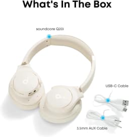 Soundcore by Anker Q20i Hybrid Active Noise Cancelling Headphones, Wireless Over-Ear Bluetooth, 40H Playtime (Refurbished)