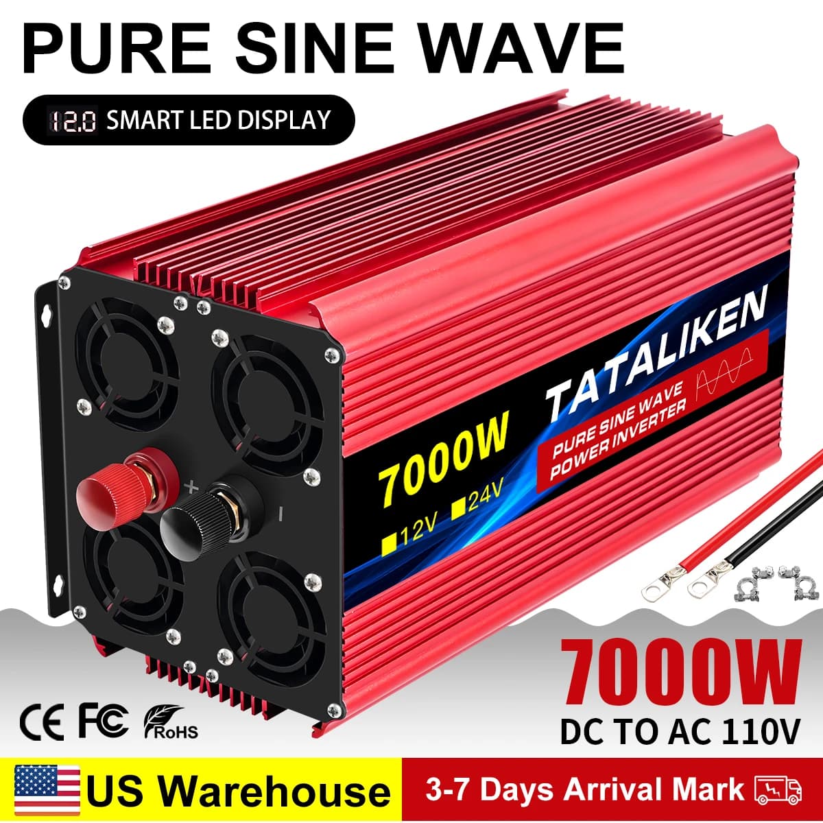 Pure Sine Wave Inverter 3500W/4000W/4500W/5000W inverter 12v converter 60HZ Portable camping car available US socket