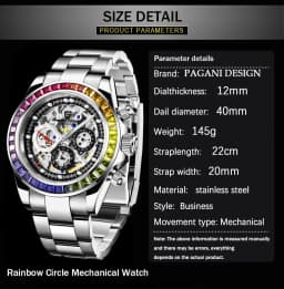 PAGANI DESIGN Top Brand Rainbow Circle Men's Mechanical Automatic Watch Stainless Steel Luxury Sapphire Relogio Masculino