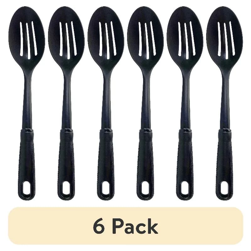Slotted Plastic Straining Spoon, Soft-Grip Black Handle, Nylon Head