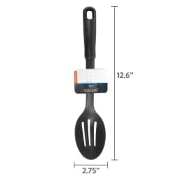 Slotted Plastic Straining Spoon, Soft-Grip Black Handle, Nylon Head