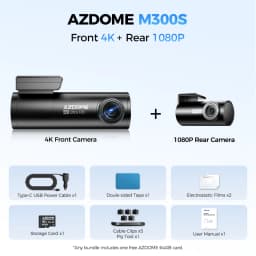 【US Warehouses】AZDOME M300S Dash Cam 4K+1080P Front and Rear Dash Camera for Cars 5.8G WiFi GPS Voice Control WDR Night Vision