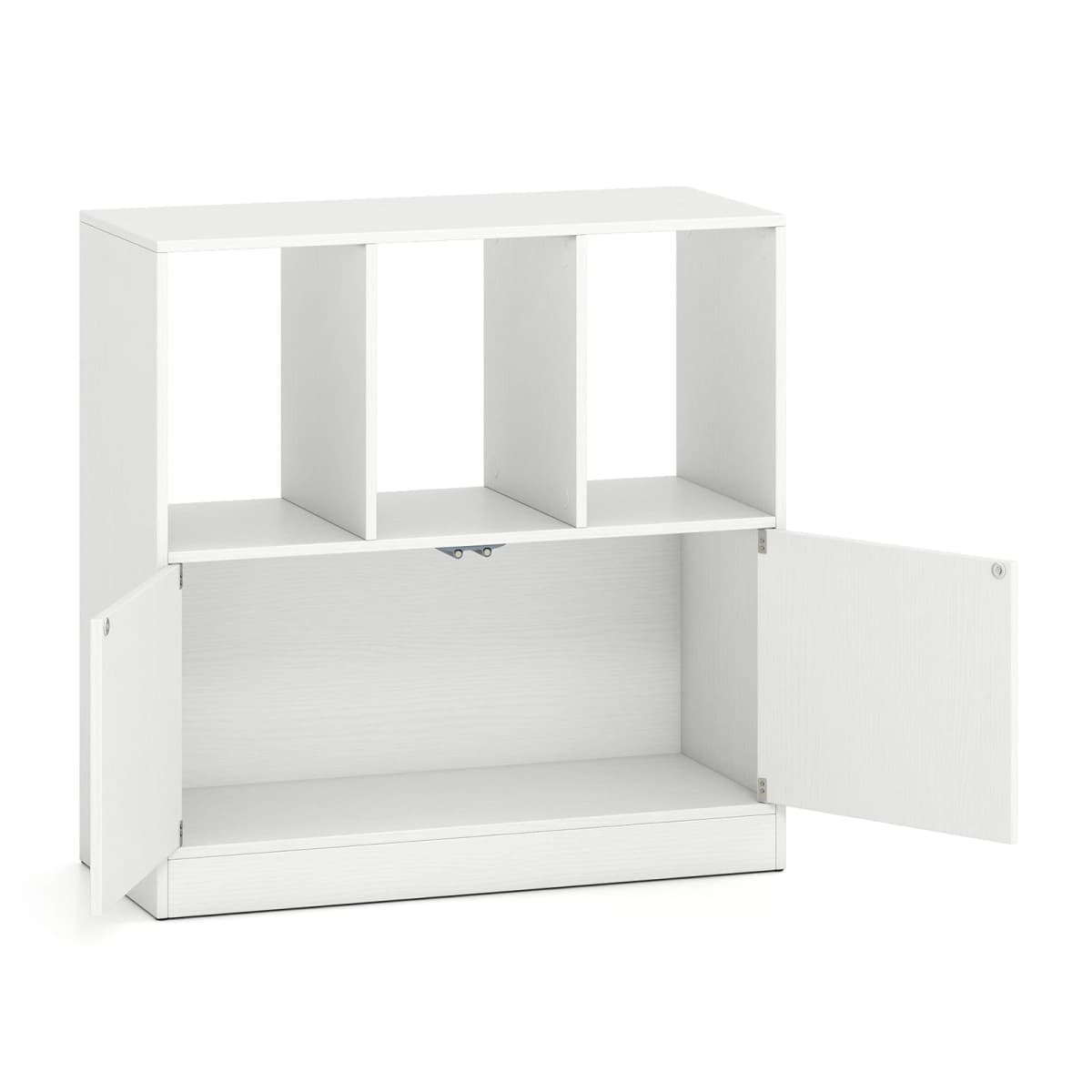 Cube Bookcase with Doors, Open Compartments & Cabinet, Modern Display Shelf