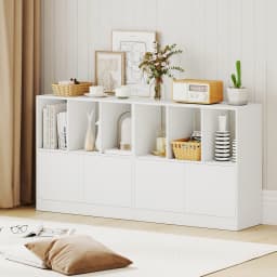 Cube Bookcase with Doors, Open Compartments & Cabinet, Modern Display Shelf