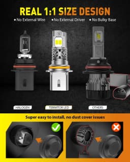 Termitor LED 9004 HB1 Light Bulbs,50000LM Real 1:1 Halogen Mini Size,6500K Cool White, Plug-N-Play,Pack of 2