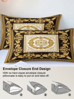 European-Style Black and Gold Digital Print Three-Piece Duvet Cover Set, Skin-Friendly and Breathable Bedding (1 Duvet Cover + 2 Pillowcases), Ultra-Soft Breathable Fabric, Skin-Friendly, Comfortable, Breathable, Machine Washable, Suitable for All Seasons, Elegant and Exquisite, Ideal Choice for Bedrooms and Guest Rooms