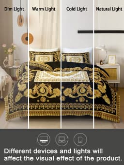 European-Style Black and Gold Digital Print Three-Piece Duvet Cover Set, Skin-Friendly and Breathable Bedding (1 Duvet Cover + 2 Pillowcases), Ultra-Soft Breathable Fabric, Skin-Friendly, Comfortable, Breathable, Machine Washable, Suitable for All Seasons, Elegant and Exquisite, Ideal Choice for Bedrooms and Guest Rooms