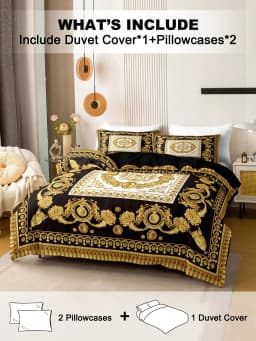 European-Style Black and Gold Digital Print Three-Piece Duvet Cover Set, Skin-Friendly and Breathable Bedding (1 Duvet Cover + 2 Pillowcases), Ultra-Soft Breathable Fabric, Skin-Friendly, Comfortable, Breathable, Machine Washable, Suitable for All Seasons, Elegant and Exquisite, Ideal Choice for Bedrooms and Guest Rooms