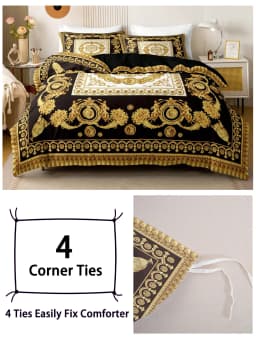 European-Style Black and Gold Digital Print Three-Piece Duvet Cover Set, Skin-Friendly and Breathable Bedding (1 Duvet Cover + 2 Pillowcases), Ultra-Soft Breathable Fabric, Skin-Friendly, Comfortable, Breathable, Machine Washable, Suitable for All Seasons, Elegant and Exquisite, Ideal Choice for Bedrooms and Guest Rooms