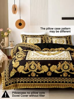 European-Style Black and Gold Digital Print Three-Piece Duvet Cover Set, Skin-Friendly and Breathable Bedding (1 Duvet Cover + 2 Pillowcases), Ultra-Soft Breathable Fabric, Skin-Friendly, Comfortable, Breathable, Machine Washable, Suitable for All Seasons, Elegant and Exquisite, Ideal Choice for Bedrooms and Guest Rooms