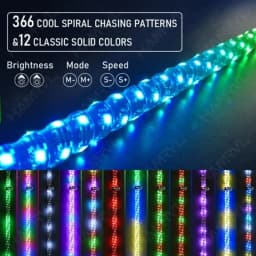 2PCS 3/4/5FT LED Whip Lights RGB Waterproof Multi-Color Flagpole Lamp Bowlight for Offroad Sand Rails Buggies SxS ATV/UTV RZR