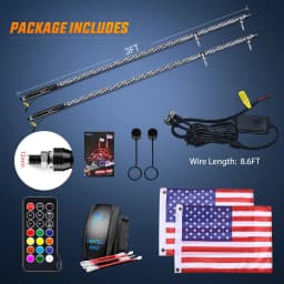 2PCS 3/4/5FT LED Whip Lights RGB Waterproof Multi-Color Flagpole Lamp Bowlight for Offroad Sand Rails Buggies SxS ATV/UTV RZR