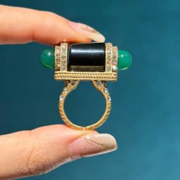 Vintage Black Green Ring Stone Bullet Head For Women Antique 18k Gold Color Luxury Quality Jewelry Dubai Brand Mothers Day Gift