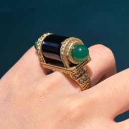 Vintage Black Green Ring Stone Bullet Head For Women Antique 18k Gold Color Luxury Quality Jewelry Dubai Brand Mothers Day Gift