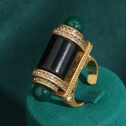Vintage Black Green Ring Stone Bullet Head For Women Antique 18k Gold Color Luxury Quality Jewelry Dubai Brand Mothers Day Gift