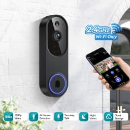 Smart Video Doorbell Camera 1080p WiFi, AI Human Detection, Night Vision, 2-Way Audio, Cloud Storage, Battery Powered, Indoor/Outdoor