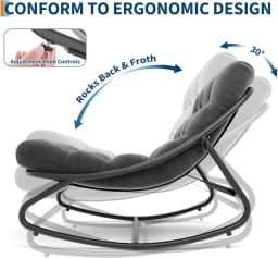 Papasan Rocking Chair Outdoor - Comfy Rocking Chair with Metal Frame, Adjustable Papasan Chair with Waterproof Cushion, 400lbs Capacity for Patio Porch Garden