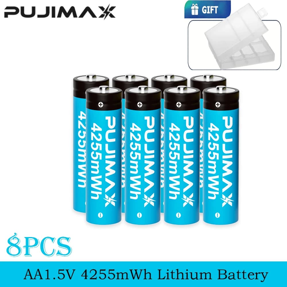 PUJIMAX 8pcs 1.5V AA Li-ion Battery 4255mWh Lithium Ion Rechargeable Batteries for Remote Control Mouse Computers Toy Clocks