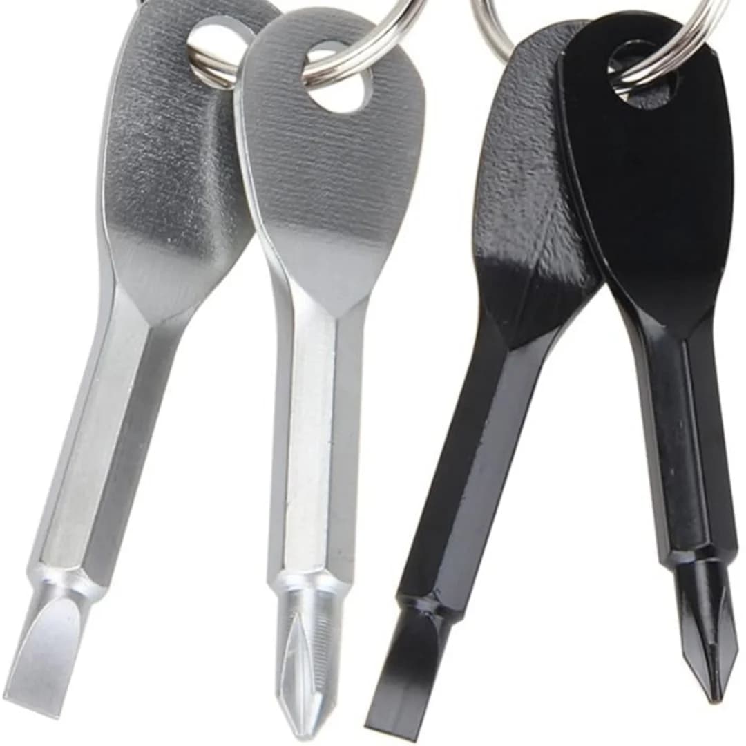 2 Set(4PCS) Portable Multifunction Key Chain Screwdriver Mini Key Shape Travel Kits Outdoor EDC Screwdriver Tool with Key Ring(Color: Black Silver)