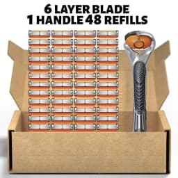48 Pack Men’s Replacement Razor Blades with Free Razor Handle, Ultra Sharp Stainless Steel Refill Cartridges, Smooth Close Shaving Blades for Face, Head and Full Body Grooming