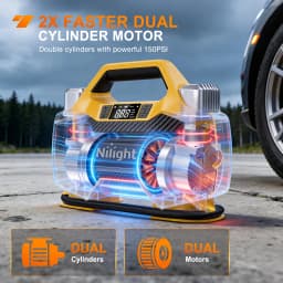 Nilight Portable DC 12V Heavy Duty Tire Inflator Dual Cylinders and Dual Motors Tire Pump 150PSI Air Pumps Auto Shutoff with Screen and LED Light Air Compressor for Pickup Truck ORVs SUVs Cars