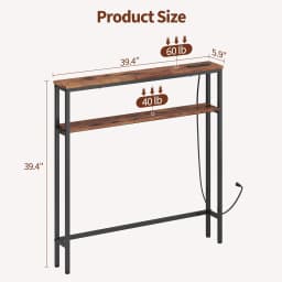 Narrow Console Table With Power Outlets, 2-Tier Slim Sofa Table With USB-C, Behind Couch Entryway Table For Living Room