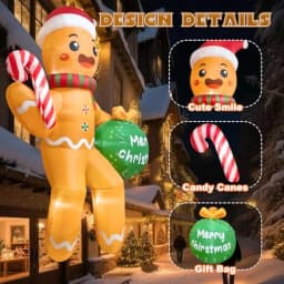 Outdoor Christmas inflatable gingerbread man, 11 FT, PVC material, red and white, built-in LEDs for night visibility